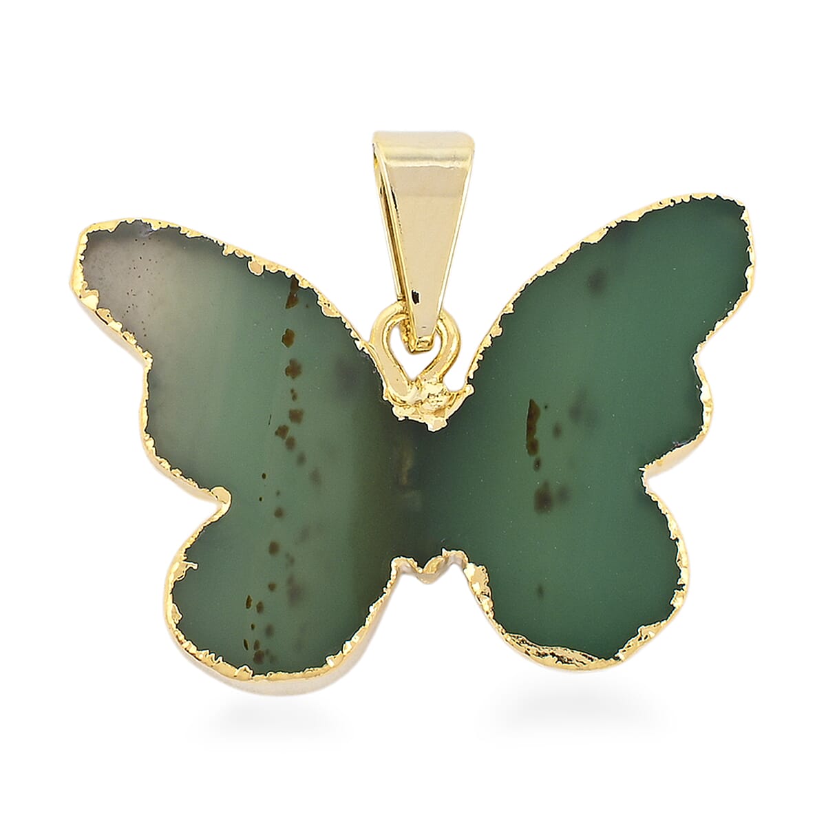 Green Agate Butterfly Pendant in Goldtone 9.50 ctw