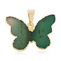 Green Agate Butterfly Pendant in Goldtone 9.50 ctw