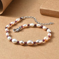 Multi Color Freshwater Pearl and Mozambique Garnet 5.00 ctw Bracelet in Rhodium Over Sterling Silver (7.25-9.25In) - Sticky add to cart bar