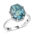 D'Joy Dean Teal Fluorite (IR) Art-Deco Ring in Platinum Over Sterling Silver (Size 10.0) 5.70 ctw - Sticky add to cart bar
