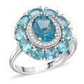 D'Joy Dean Teal Fluorite (IR), Multi Gemstone Blue Anemone Flower Ring in Platinum Over Sterling Silver (Size 10.0) 3.60 ctw - Sticky add to cart bar