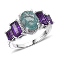 D'Joy Dean Teal Fluorite (IR), African Amethyst Art Deco Ring in Platinum Over Sterling Silver (Size 10.0) 3.75 ctw - Sticky add to cart bar