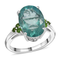 D'Joy Dean Teal Fluorite (IR), Chrome Diopside Bubbles Ring in Platinum Over Sterling Silver (Size 10.0) 7.00 ctw