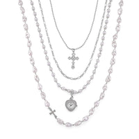 Genoa Austrian Crystal and Simulated Pearl Japanese Movement Pocket Watch with 3 Layer Chain (17, 24 and 34 Inches)