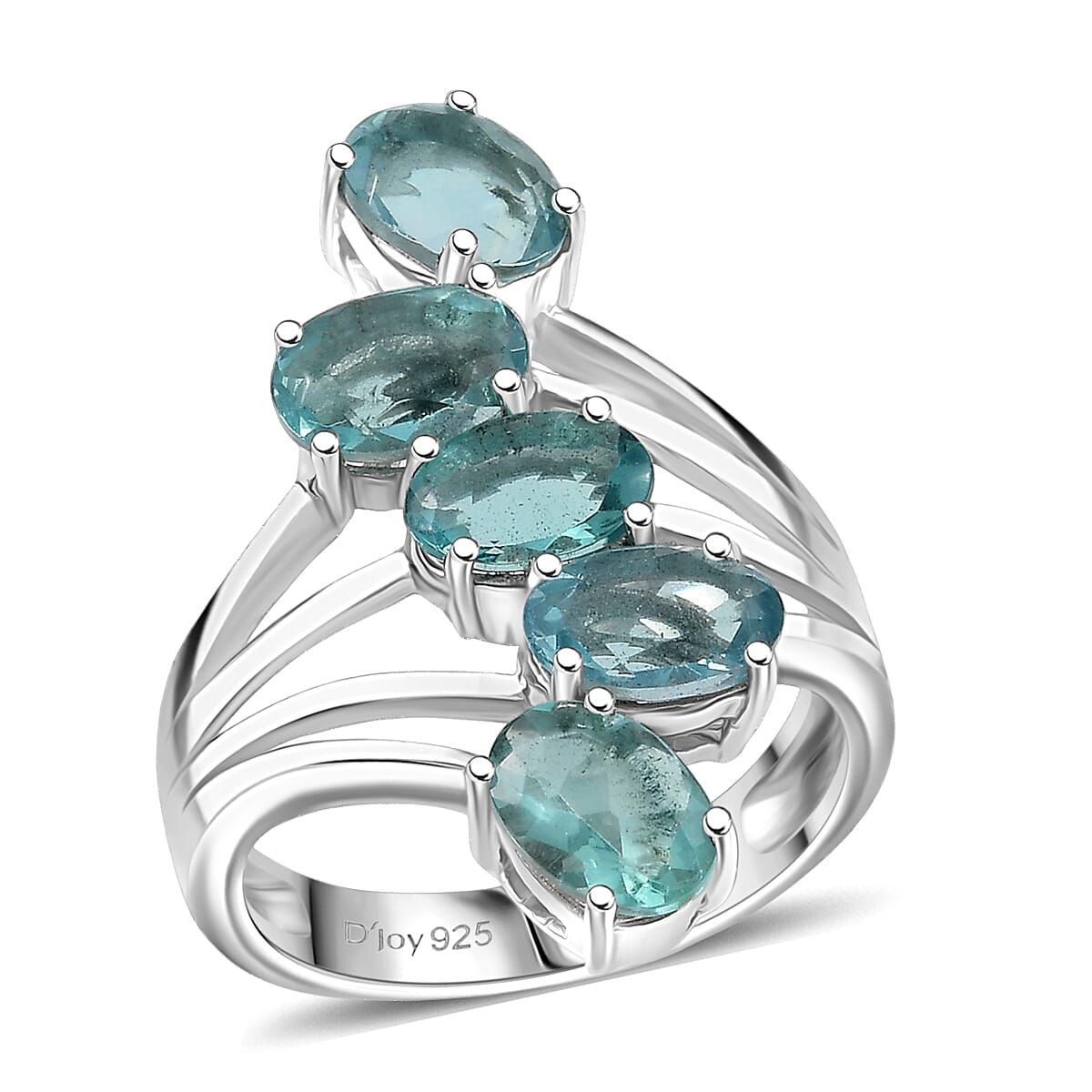 D'Joy Dean Teal Fluorite (IR) Ocean Waves Ring in Platinum Over Sterling Silver (Size 10.0) 4.60 ctw