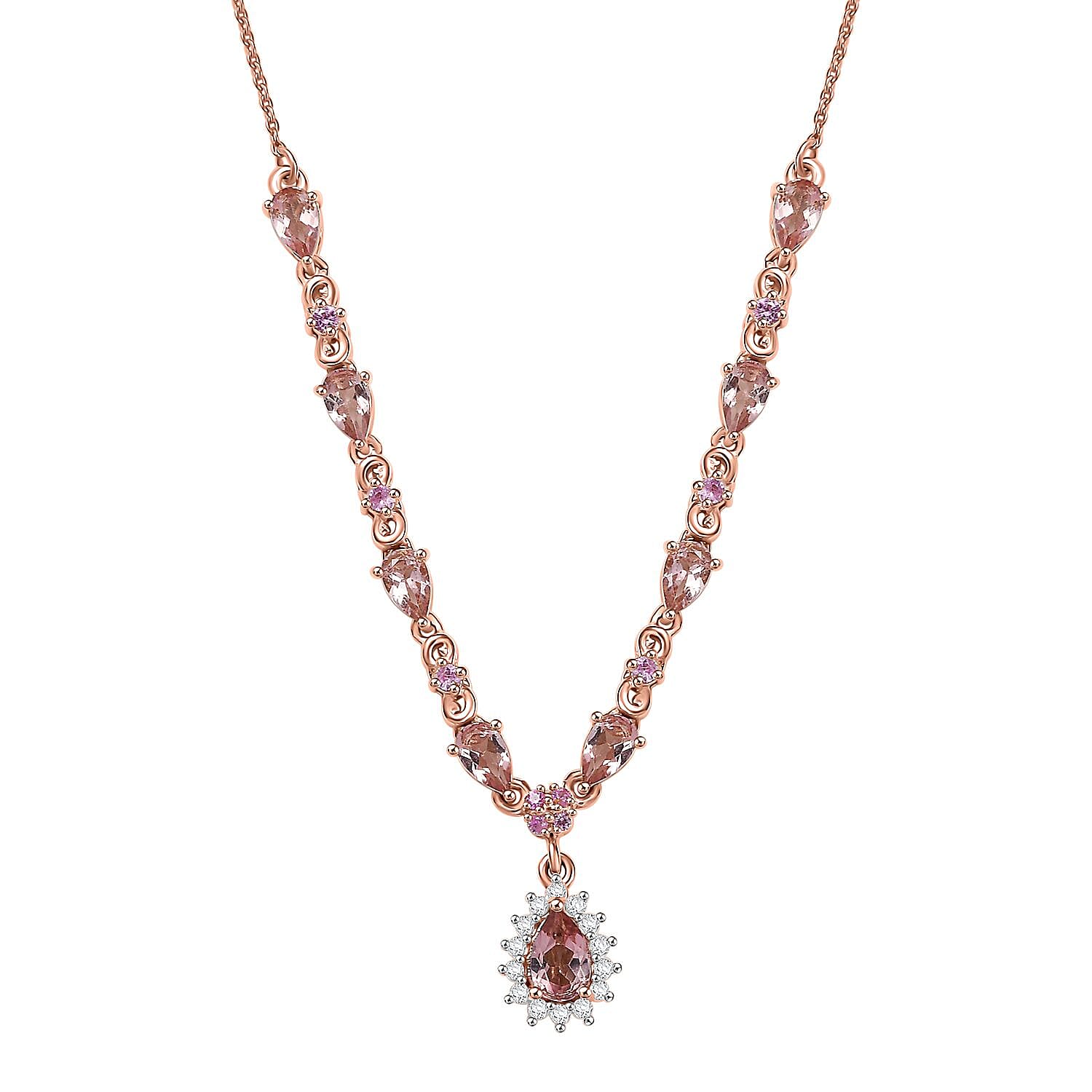 D'Joy Premium Blush Tourmaline and Multi Gemstone 2.60 ctw Whispers of Rose Necklace in 18K Vermeil Rose Gold Over Sterling Silver 18 Inches