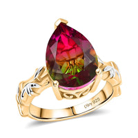 D'Joy Watermelon Quartz (Triplet) 6.00 ctw Ring in Platinum and 14K Yellow Gold Over Sterling Silver (Size 6.5)