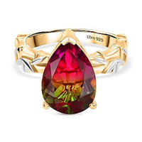 D'Joy Watermelon Quartz Triplet 5.67 ctw Ring in 14K YG Plated Sterling Silver (Size 8)