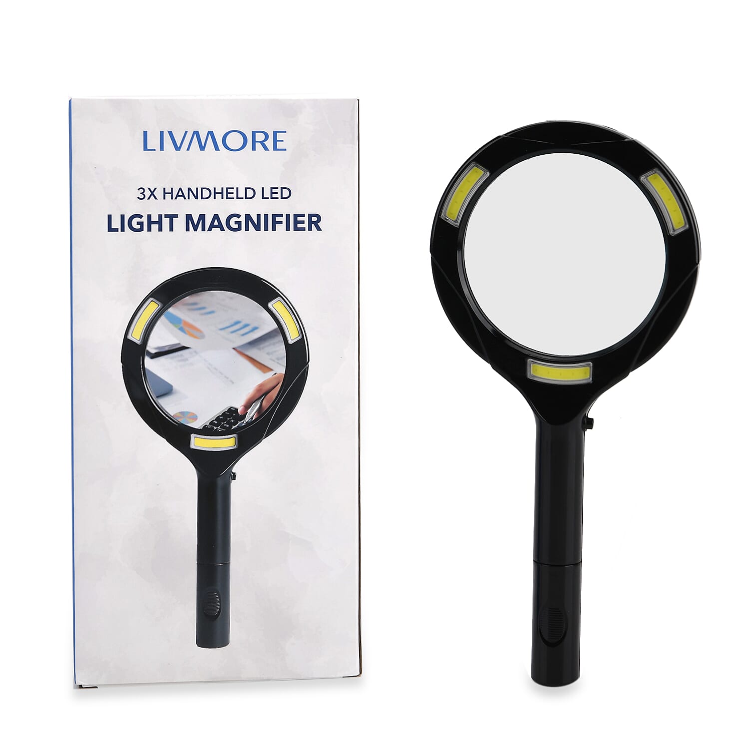 Livmore Black Single 3X Hand-held LED Light Magnifier (2xAA Battery Not Included) (9.4"x4.4"x0.8")