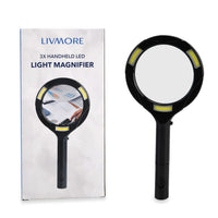 Livmore Black Single 3X Hand-held LED Light Magnifier (2xAA Battery Not Included) (9.4"x4.4"x0.8")