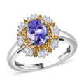 D'Joy Tanzanite, White and Yellow Diamond  (0.40 cts) Ring in Rhodium Over Sterling Silver (Size 7.0) 1.55 ctw - Sticky add to cart bar