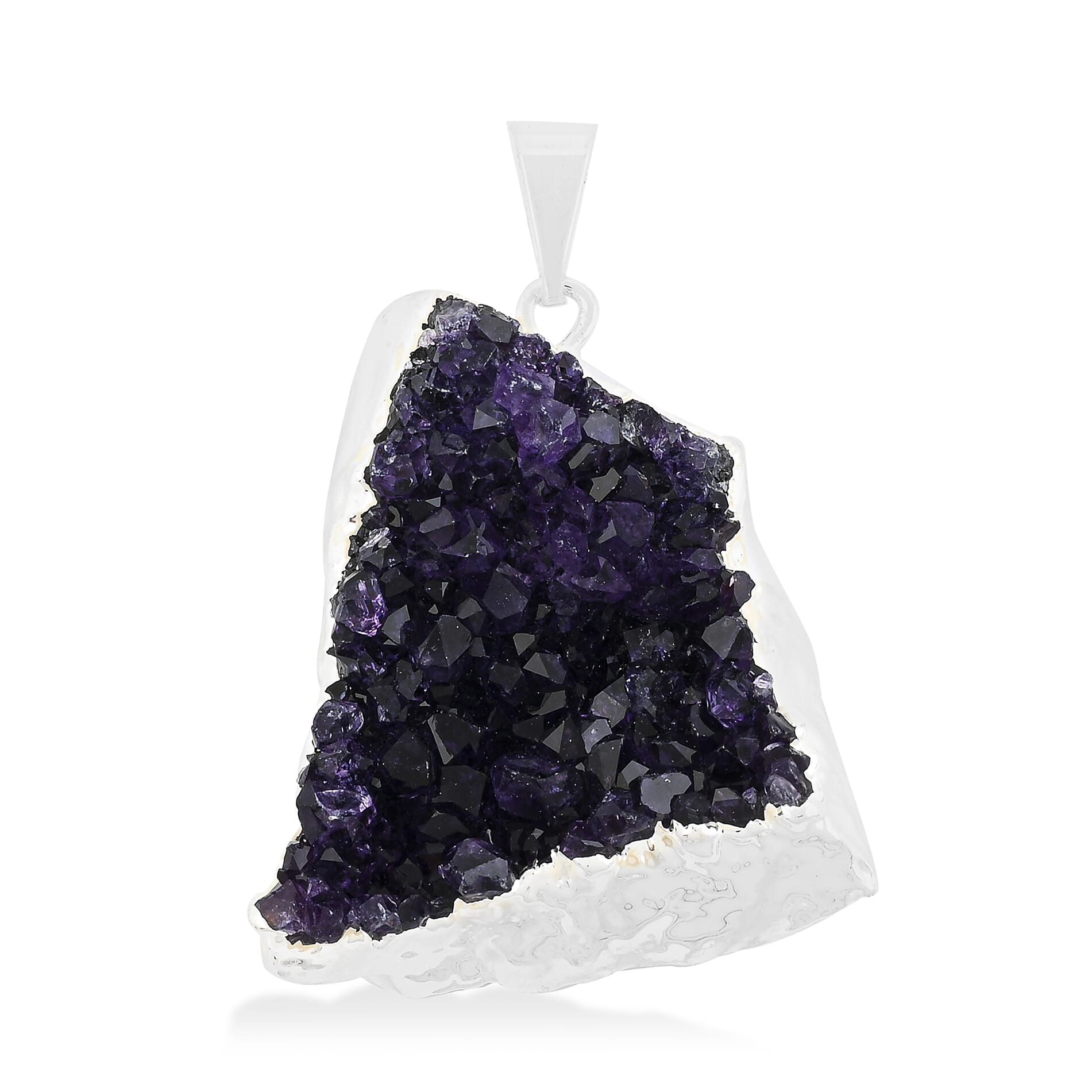 Purple Amethyst Druzy Pendant in Silvertone 45.00 ctw