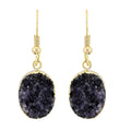 Purple Amethyst Druzy Oval Earrings in Goldtone 16.00 ctw - Sticky add to cart bar