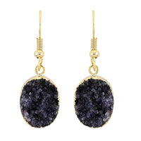 Purple Amethyst Druzy Oval Earrings in Goldtone 16.00 ctw