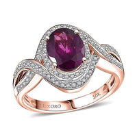 Luxoro 10K Rose Gold AAA Radiant Ember Garnet, Diamond (G-H, I2) (0.28 cts) Pendant Necklace (20 Inches) 1.70 ctw