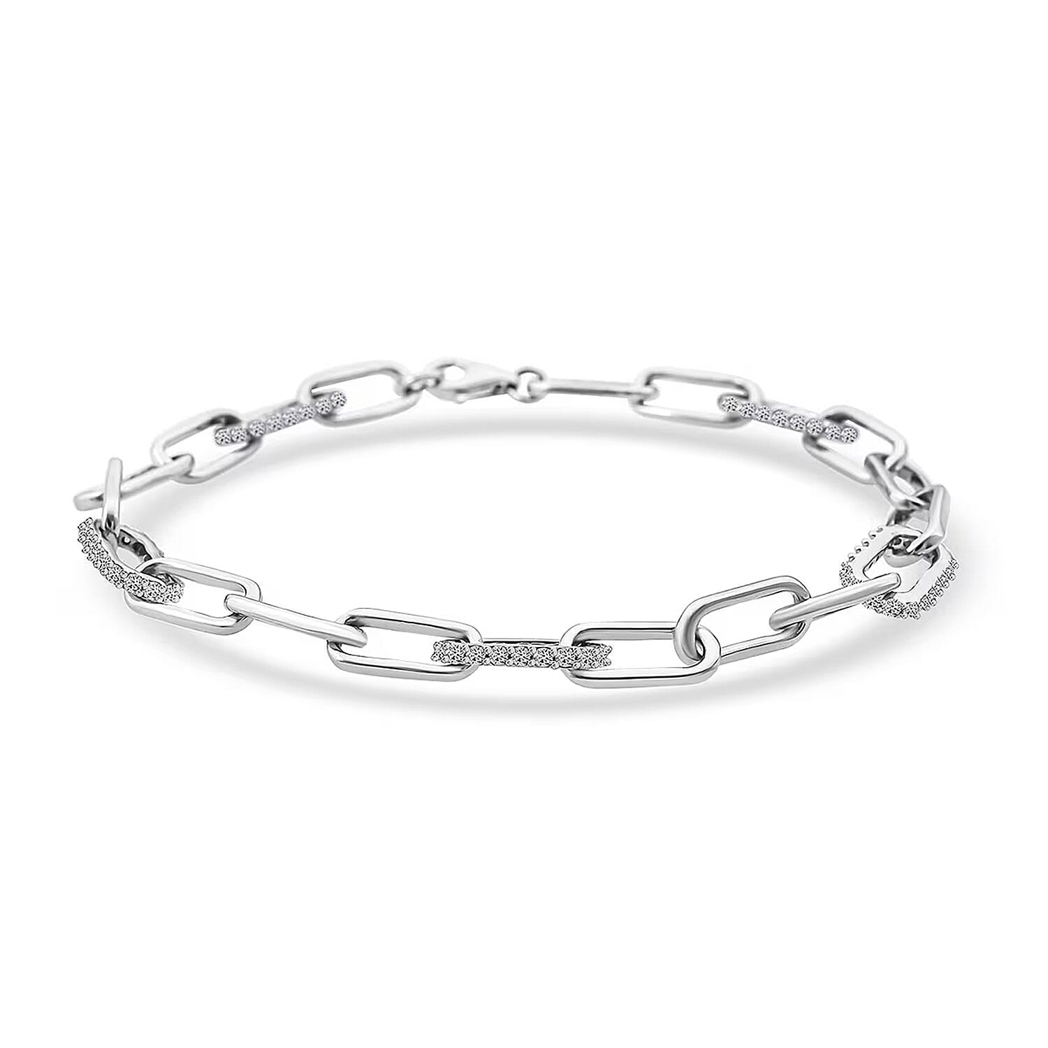 Luxuriant Lab Grown Diamond (G-H, SI) Paper Clip Chain Bracelet in Rhodium Over Sterling Silver (6.50 In) 1.00 ctw