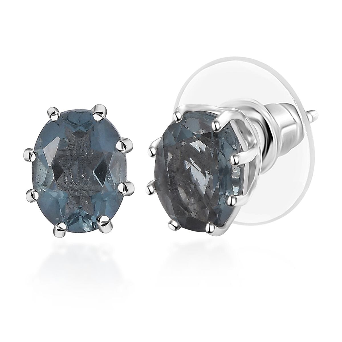 D'Joy Dean Teal Fluorite (IR) 3.00 ctw Aqua Crown Stud Earrings in Platinum Over Sterling Silver