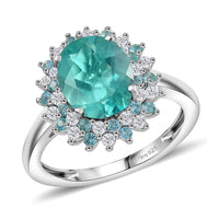 D'Joy Belgian Teal Fluorite, Multi Gemstone Ring in Platinum Over Sterling Silver (Size 10.0) 3.80 ctw