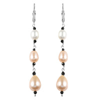 D'Joy Multi Color Freshwater Pearl and Thai Black Spinel 1.20 ctw Earrings in Rhodium Over Sterling Silver