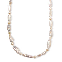 White Biwa Pearl and Freshwater Pearl Necklace in Rhodium Over Sterling Silver 18 Inches