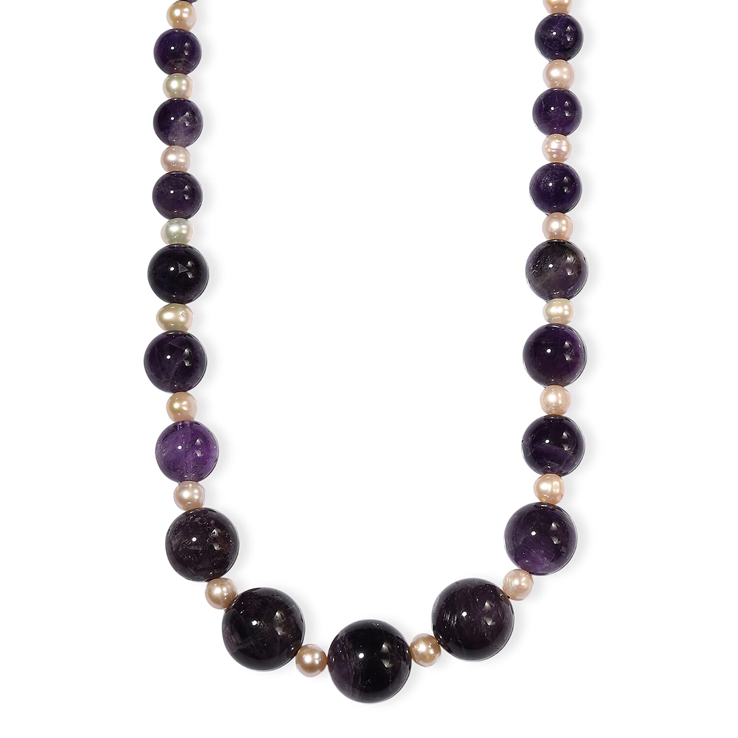 D'Joy African Amethyst 280.00 ctw and Freshwater Pearl Necklace in Rhodium Over Sterling Silver 18 Inches