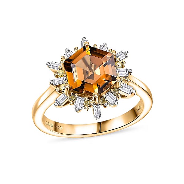 Luxoro AAA Golden Turkizite, Natural Yellow and White Diamond (I2) 3.60 ctw Ring in 10K Yellow Gold