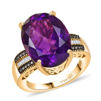 D'Joy Premium African Amethyst, Natural Champagne and White Diamond Ring in 18K Vermeil YG Over Sterling Silver (Size 10.0) 12.10 ctw