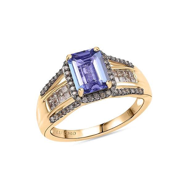 Luxoro 10K Yellow Gold Premium Tanzanite, Natural Champagne Diamond (I2) (0.61 cts) Ring (Size 10.0) 2.05 ctw