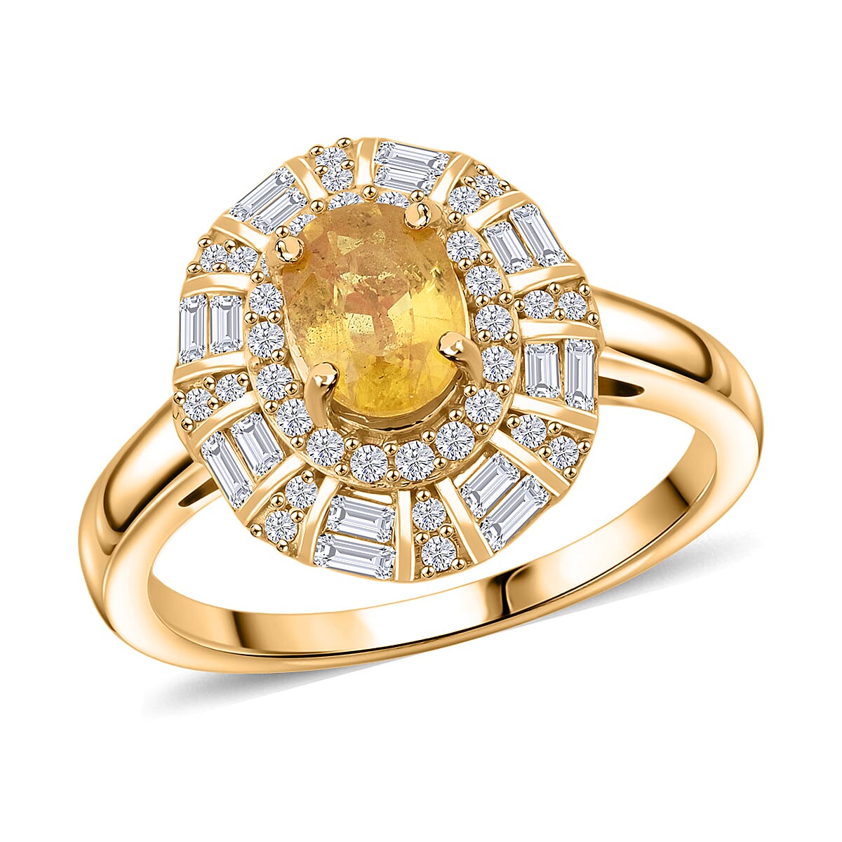 D'Joy Madagascar Yellow Sapphire and Moissanite 1.50 ctw Ring in 18K Vermeil Yellow Gold Over Sterling Silver (Size 10.0)