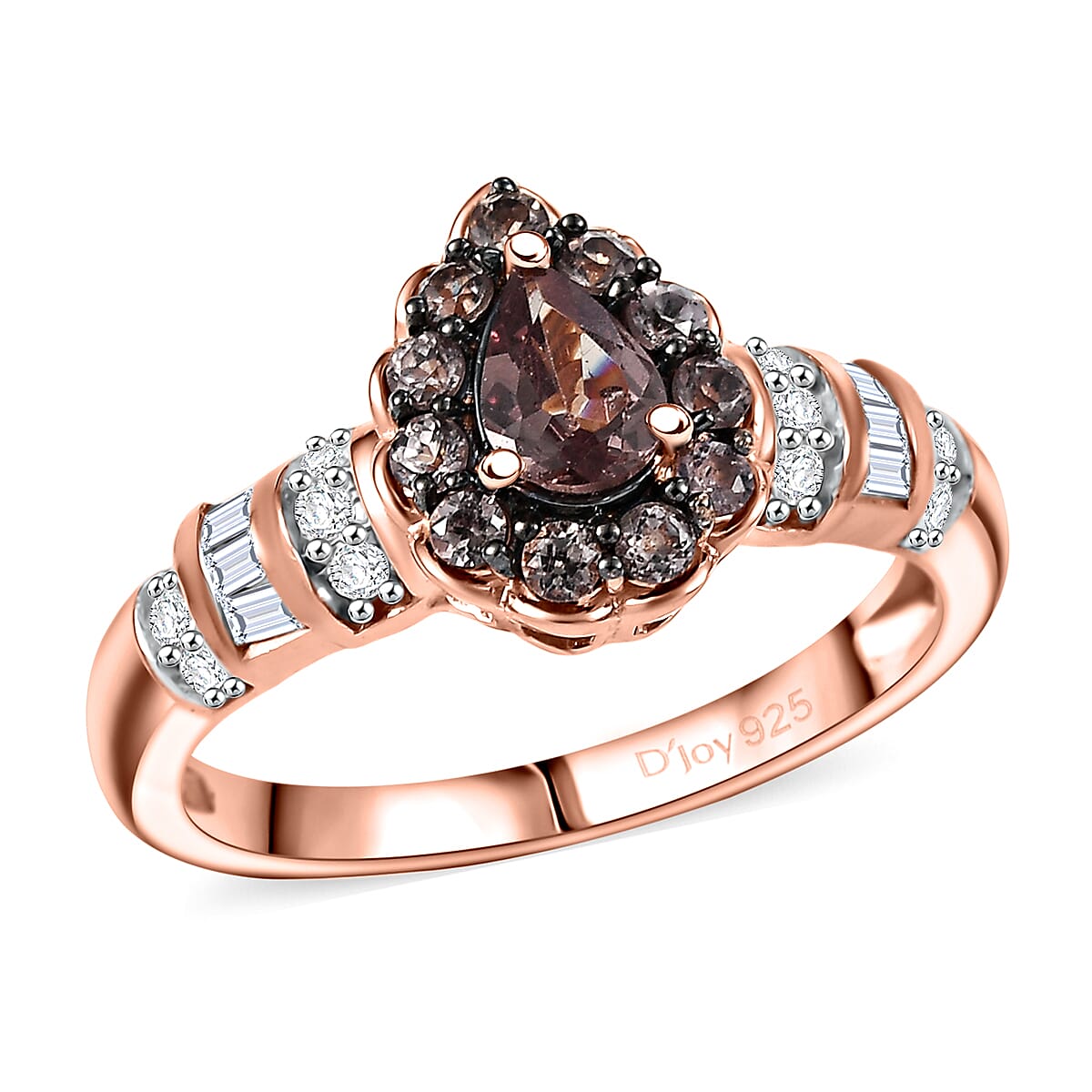 D’Joy Madagascar Color Change Garnet and Moissanite 1.00 ctw Pear Majesty Ring in 18K Vermeil Rose Gold Over Sterling Silver