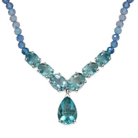 D’Joy Shades of Teal Fluorite Beads 53.30 ctw Waterfall Necklace 18 Inches in Rhodium Over Sterling Silver
