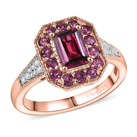 D’Joy AAA Radiant Ember Garnet, White Zircon Ring in 18K Vermeil RG Over Sterling Silver (Size 6.0) 2.15 ctw