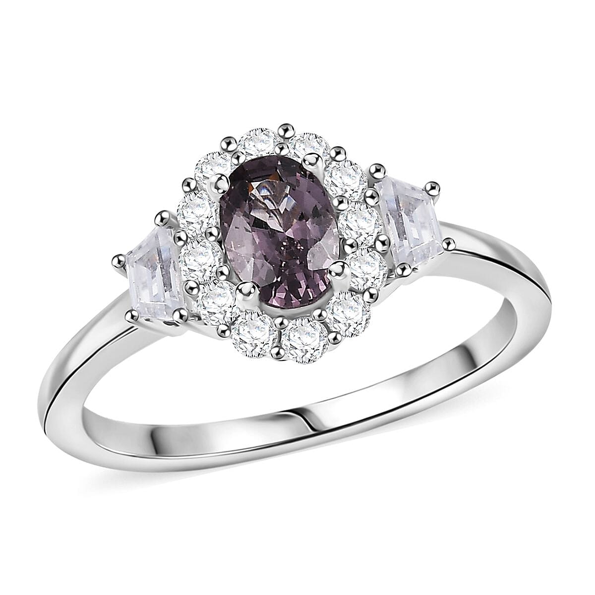 D’Joy Royal Lavender Spinel and White Zircon 1.20 ctw Ring in Rhodium Over Sterling Silver (Size 10.0)