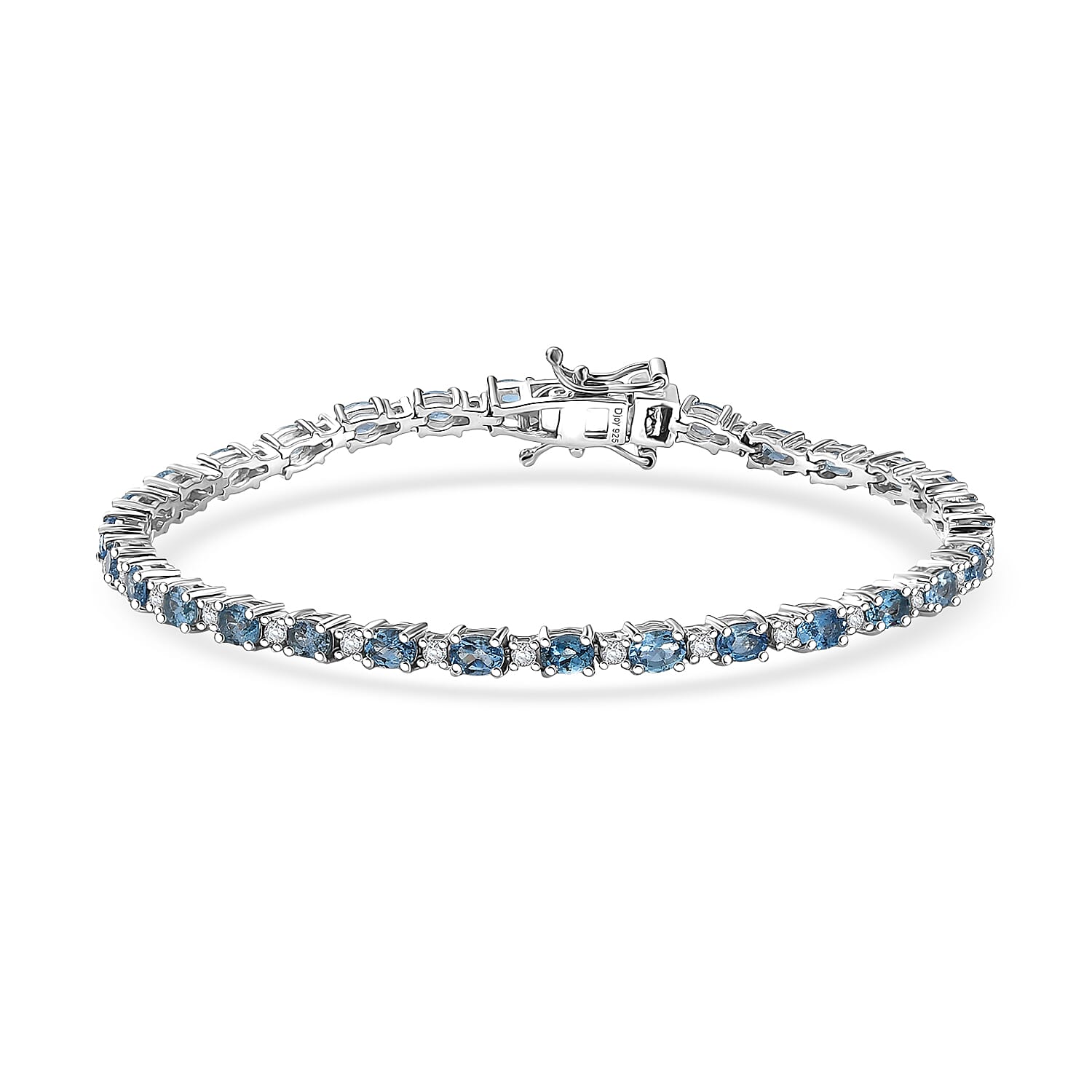 D’joy Santa Maria Aquamarine and Moissanite 4.90 ctw Bracelet in Rhodium Over Sterling Silver (7.25 In)