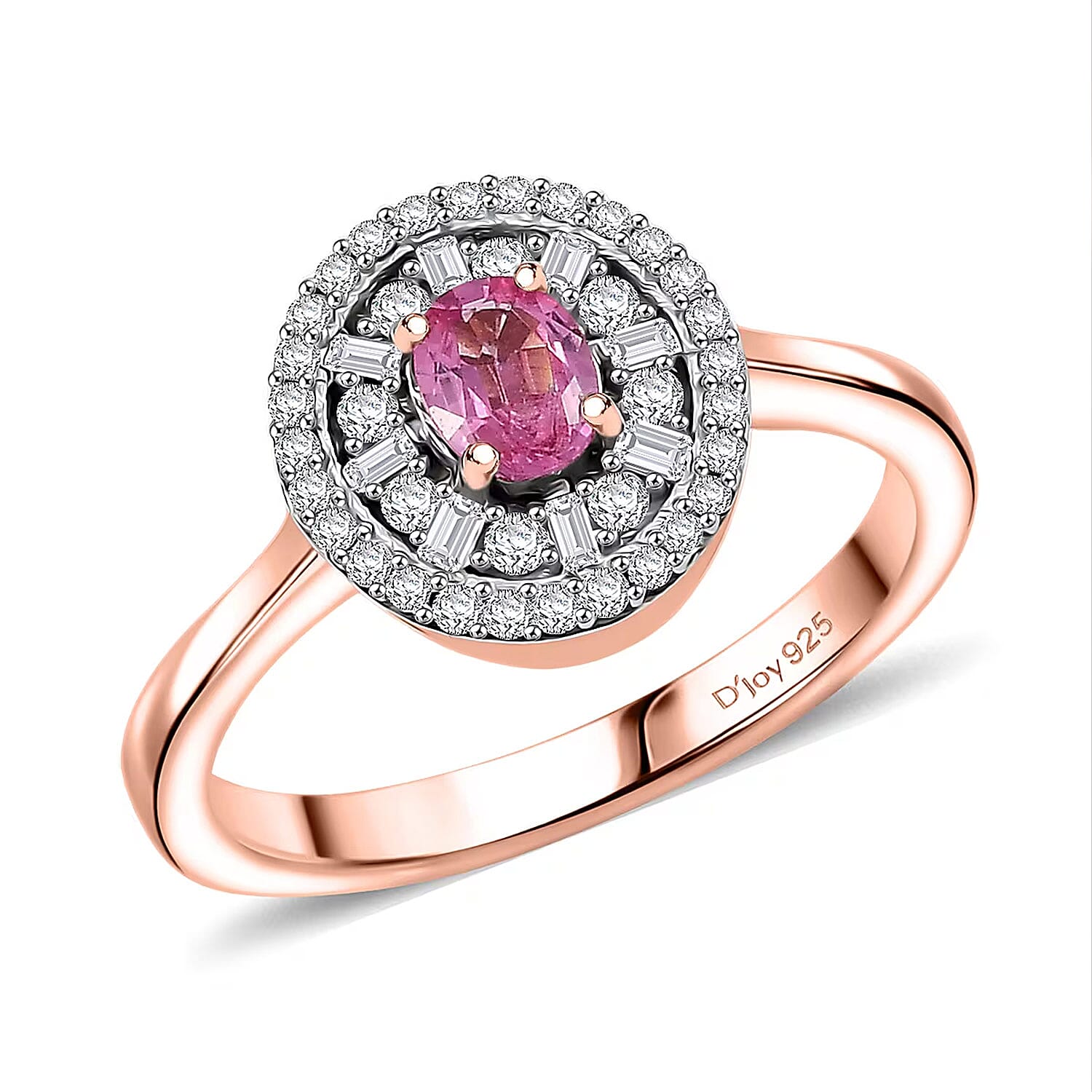 D’Joy Premium Mahenge Spinel, Diamond Ring in 18K Vermeil RG Over Sterling Silver (Size 10.0) 0.75 ctw
