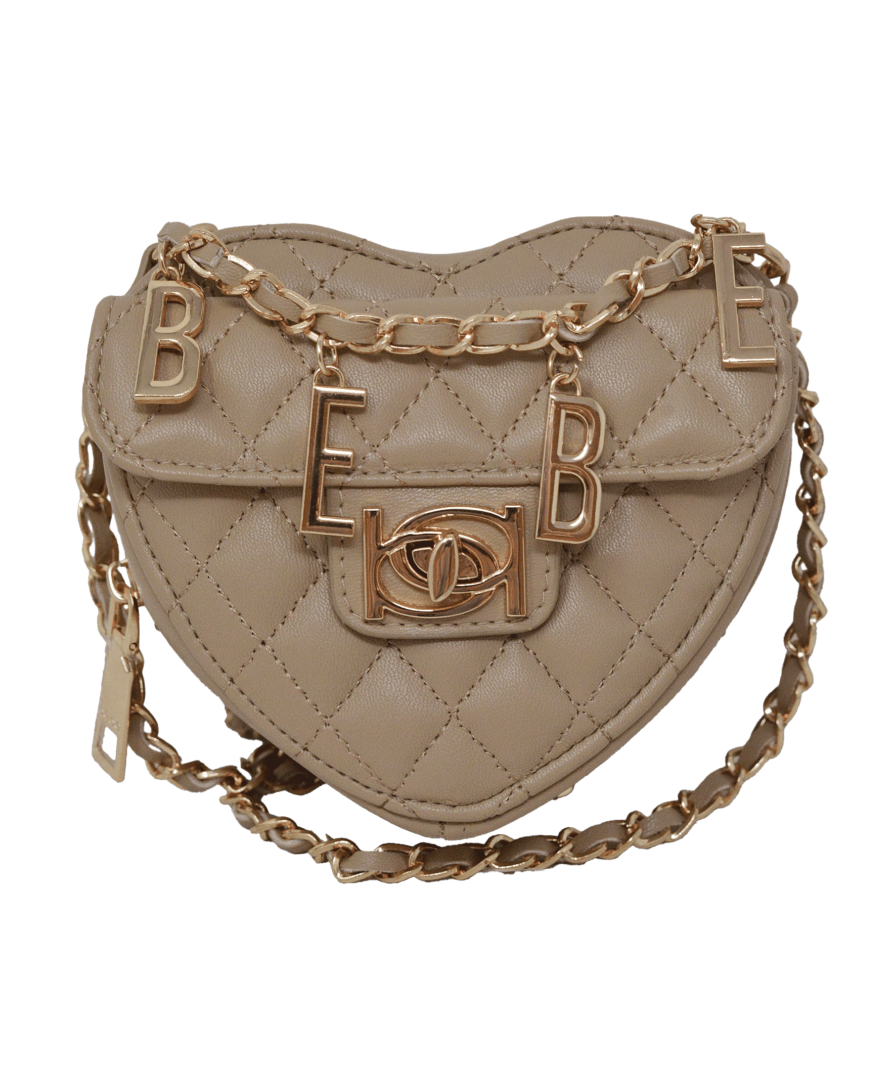 Closeout Bebe Beige Quilted Faux Leather Heart Crossbody Bag