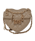 Closeout Bebe Beige Quilted Faux Leather Heart Crossbody Bag - Sticky add to cart bar