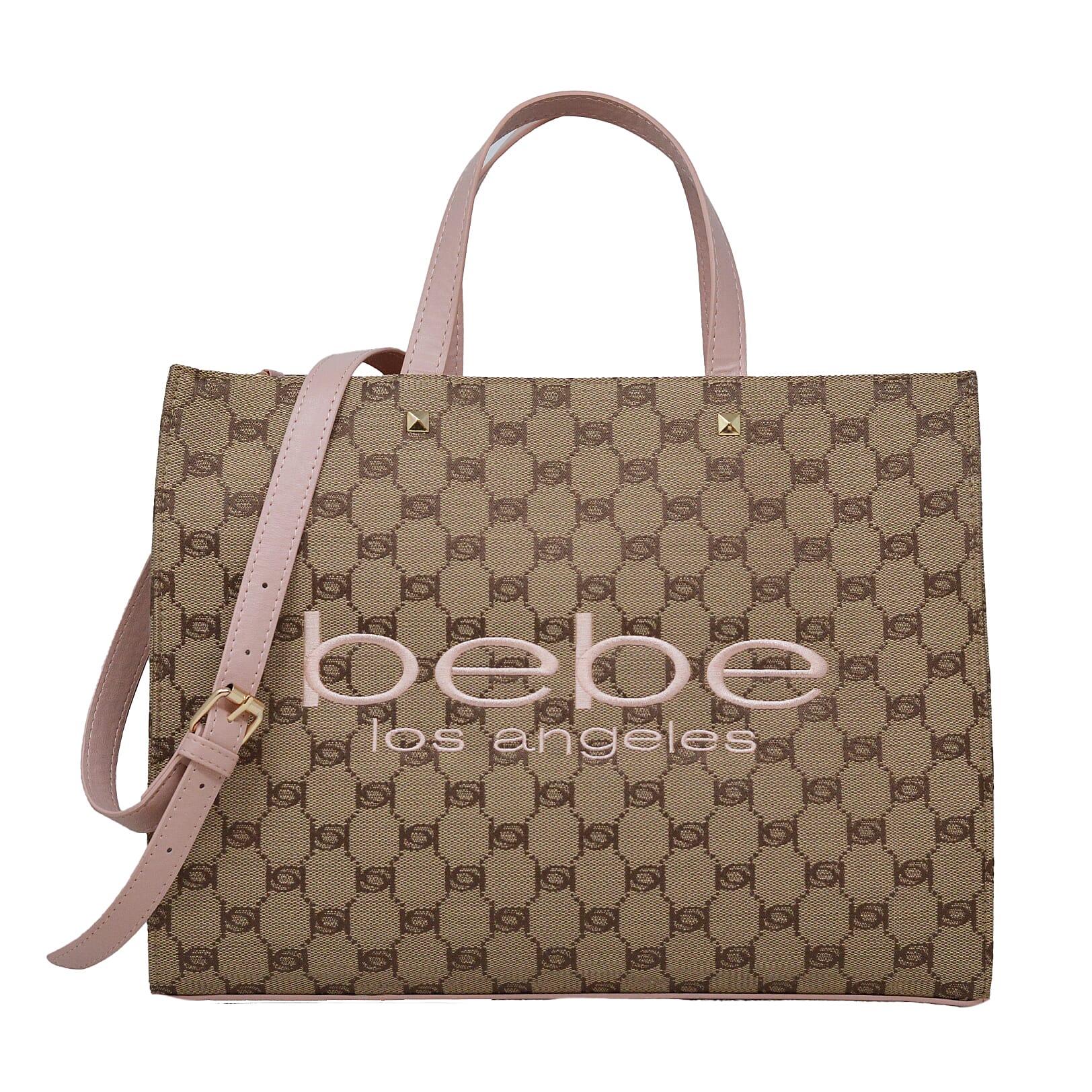 Closeout Bebe Brown and Blush Jacquard Tote Bag