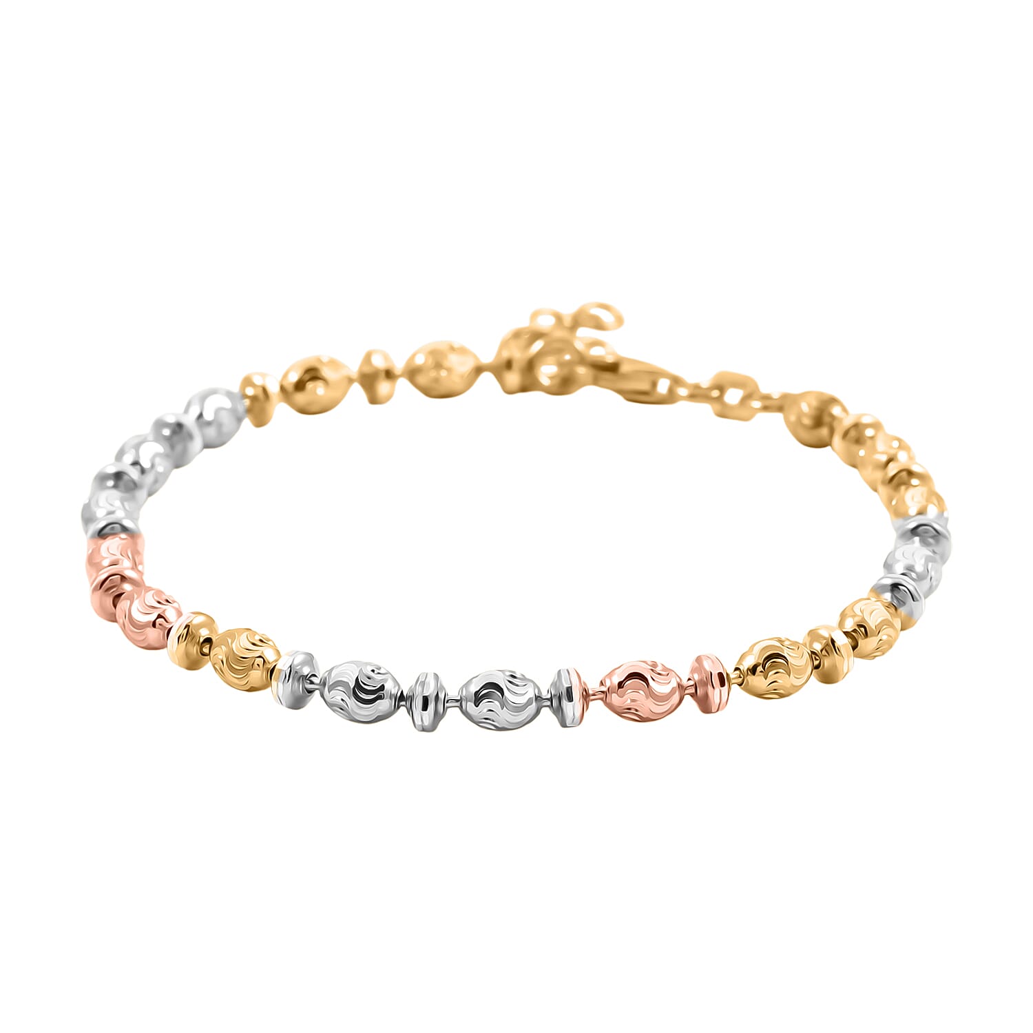Italian 14K YRG Over and Sterling Silver Moon-cut Beaded Chain Bracelet (7.00 Inches) (5.91 Grams) (7.00 In)
