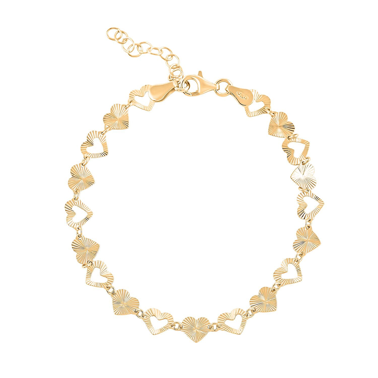 Italian RaItalian Radiant Hearts Chain Bracelet in 14K Yellow Gold Over Sterling Silver (7.00 In) 2.84 Grams