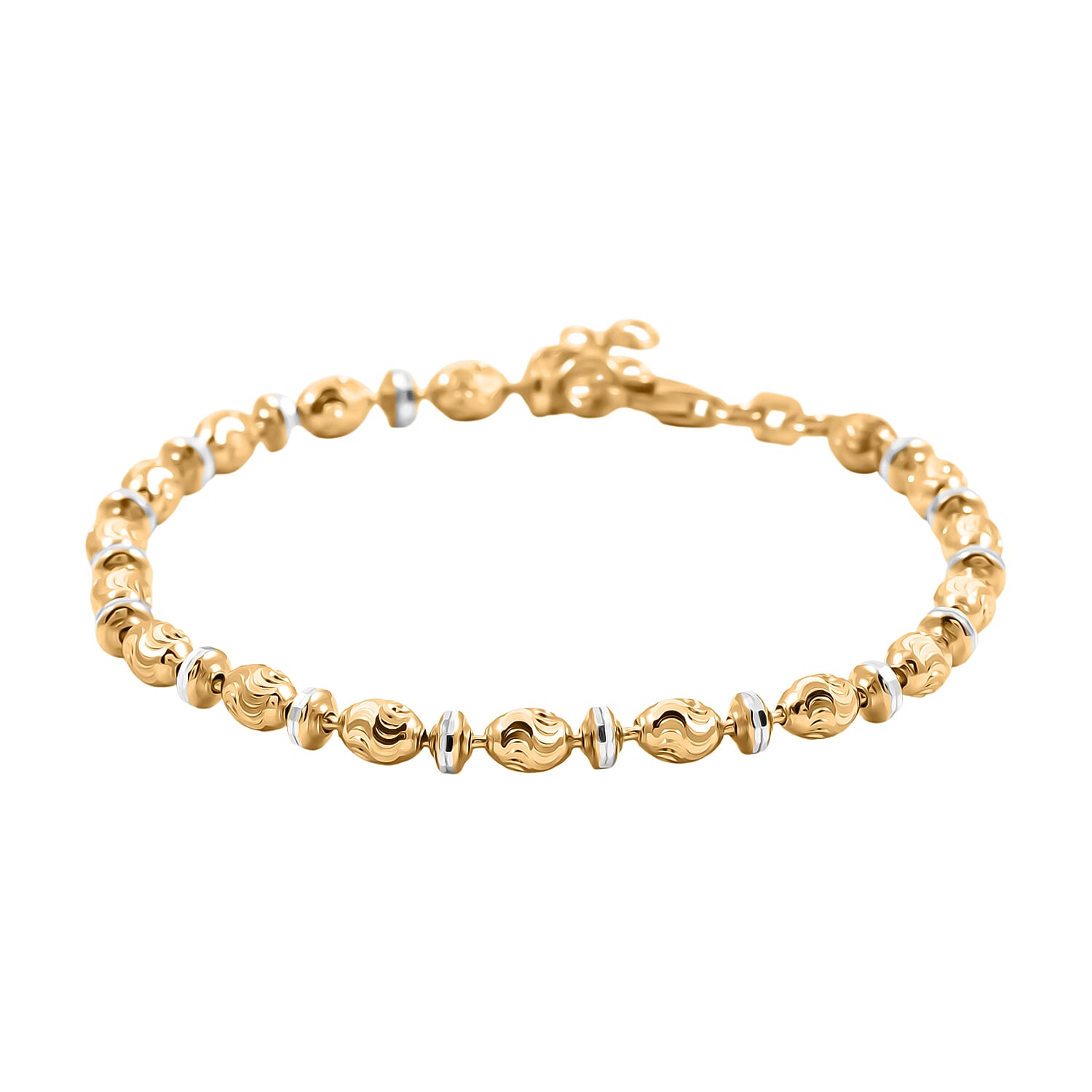 Italian Moon-cut Beaded Chain Bracelet in 14K YG Over and Sterling Silver (7.00 In) 5.47 Grams