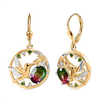 D’Joy Watermelon Quartz (Triplet) and Multi Gemstone 2.80 ctw Earrings in 18K Vermeil YG and Rhodium Over Sterling Silver