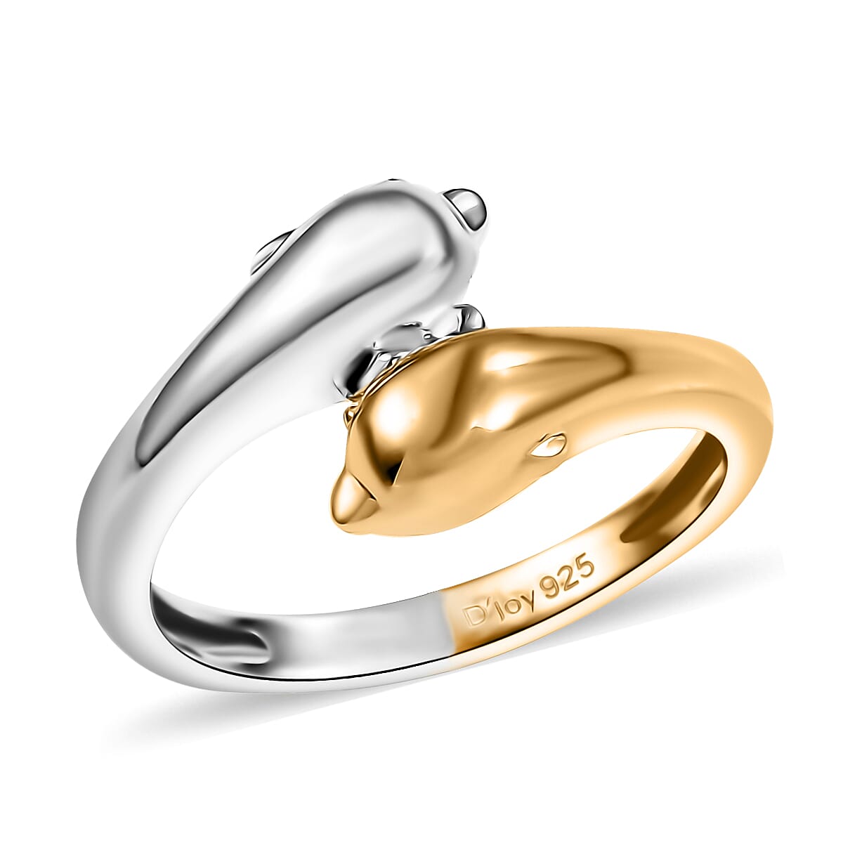D’Joy 18K Vermeil YG and Rhodium Over Sterling Silver Dolphin Twin Spirits Ring (Size 10.0) (4.10 g)