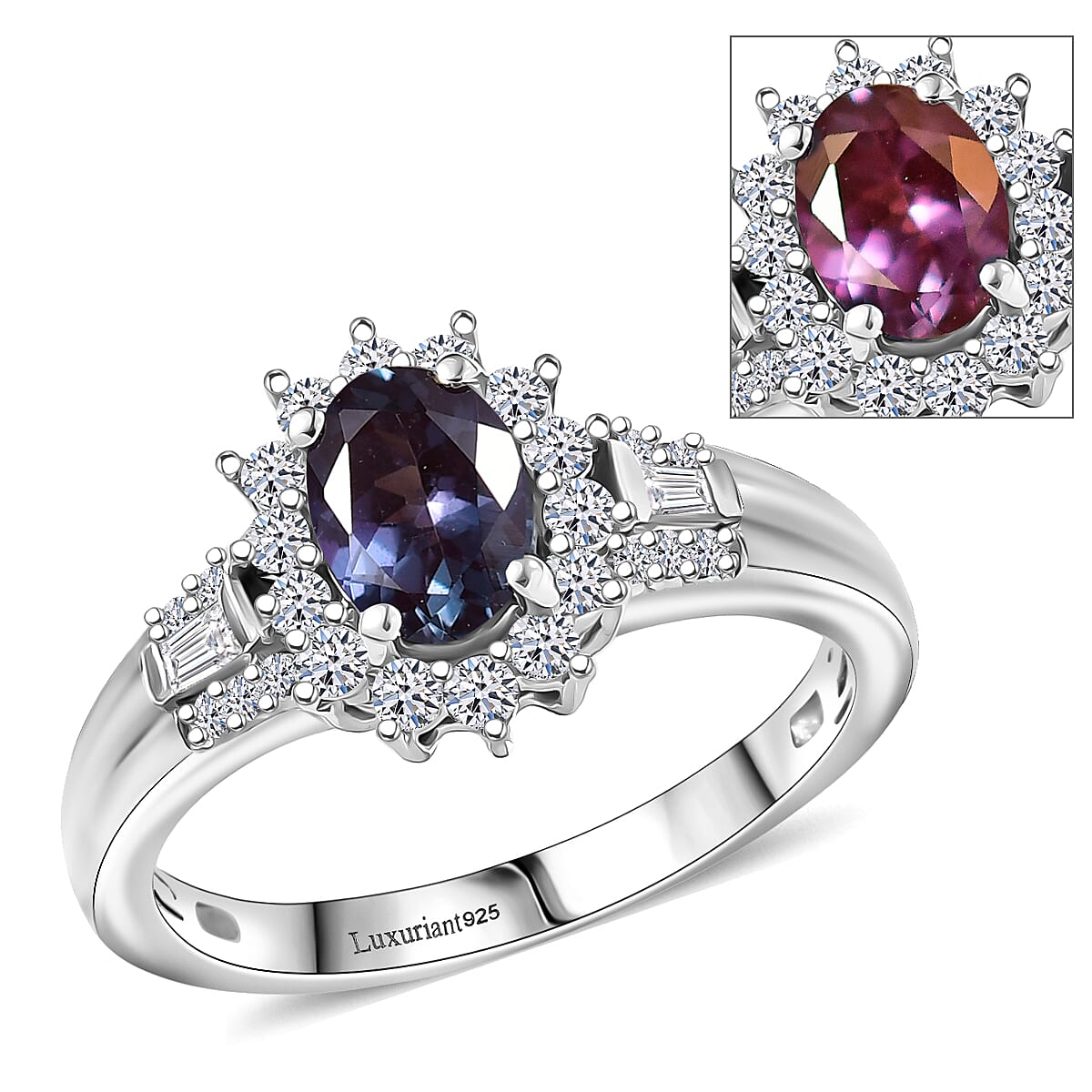 Luxuriant AAA Lab Grown Alexandrite, White Zircon Ring in Rhodium Over Sterling Silver (Size 10.0) 1.60 ctw