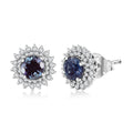 Luxuriant Lab Grown Alexandrite and White Zircon 2.20 ctw Daybreak Halo Earrings in Rhodium Over Sterling Silver - Sticky add to cart bar