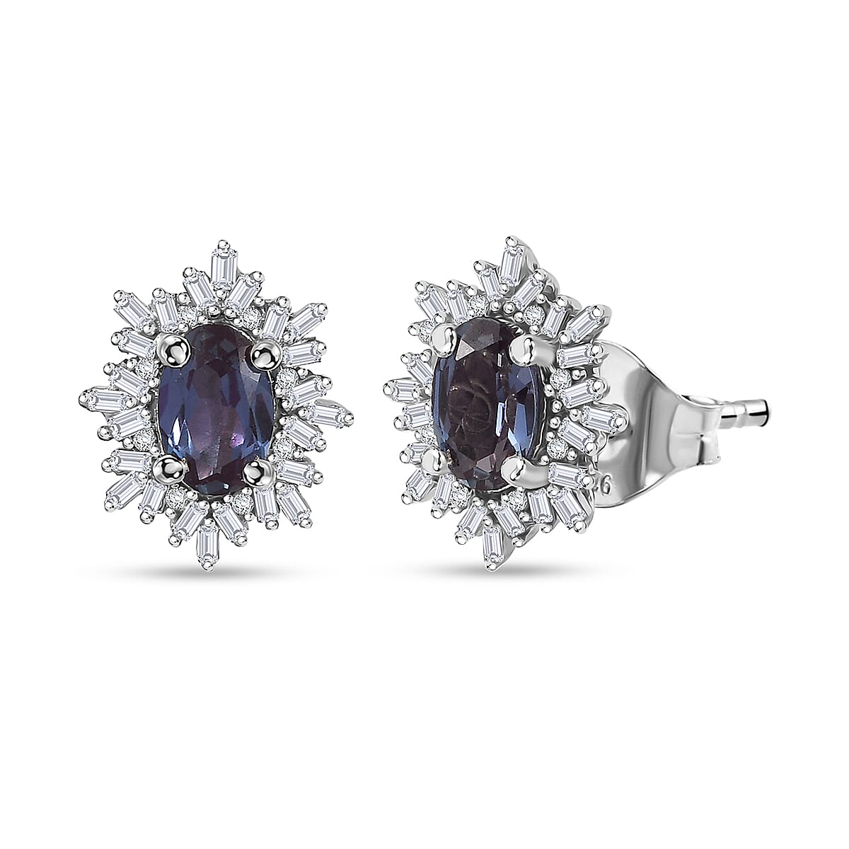 Luxuriant Premium Lab Grown Alexandrite and Diamond 1.30 ctw Twilight Bloom Earrings in Rhodium Over Sterling Silver