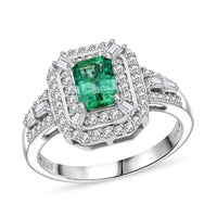 D'Joy Premium Kagem Zambian Emerald and Moissanite 1.70 ctw Imperial Radiance Ring in Rhodium Over Sterling Silver