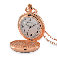 Strada Japanese Movement Green Flower Pattern Rotating Pocket Watch with Chain (36 Inches) in Goldtone