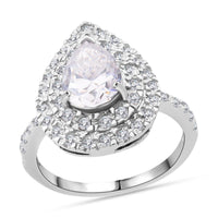 D'Joy Moissanite (Pear 10x7mm) Ring in Rhodium Over Sterling Silver (Size 10.0) 2.64 ctw