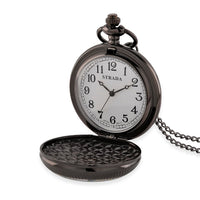 Strada Japanese Movement Green Flower Pattern Rotating Pocket Watch with Chain (36 Inches) in Goldtone